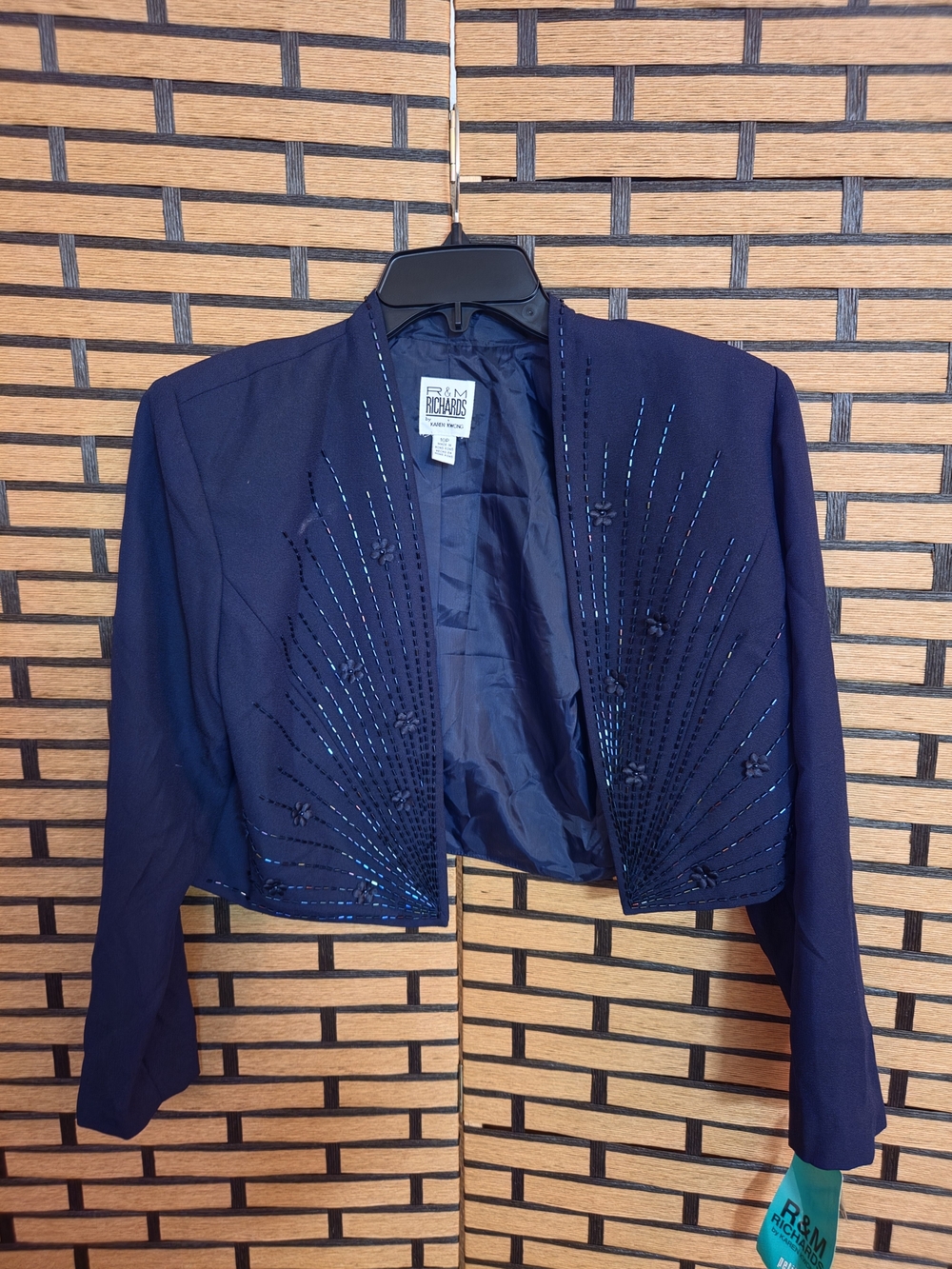 R&M Richards Navy Beaded Cropped Blazer